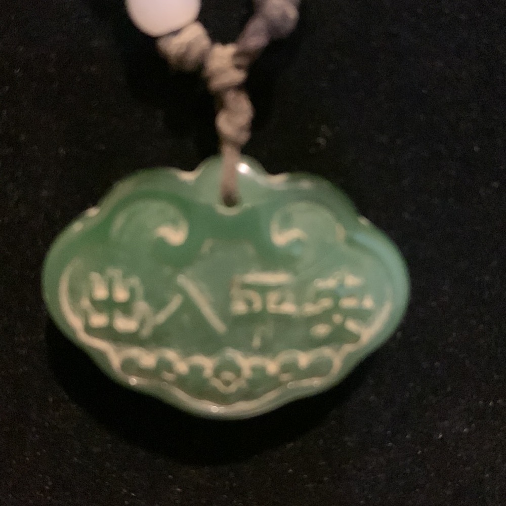 Vintage Green Hardstone Carved Pendant on adjust cord